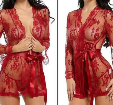 Sexy lingerie bathrobe strappy nightdress set