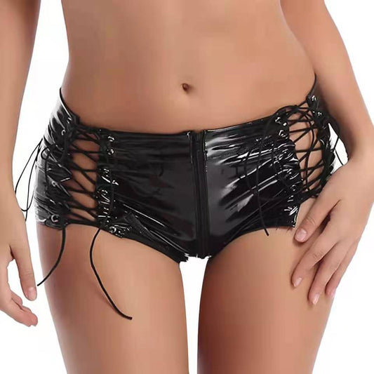 Women's High Shine PVC Patent Leather Zip Shorts