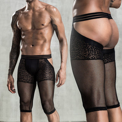 Men's Body Pants Low-waisted Sheer Hip-exposing Shorts Hollowed Out Capri Pants