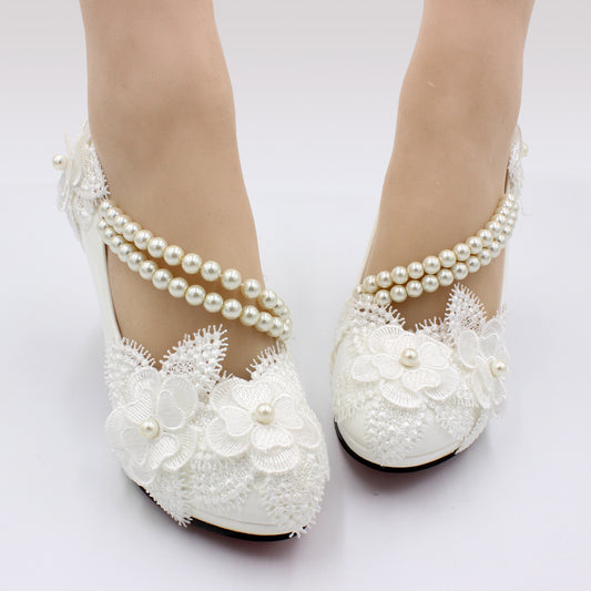 3D Floral White High Heels