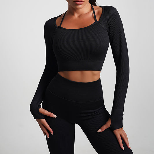3 Piece Women's Yoga Set / Gym Lover Fashion  Detachable Long Sleeve Rib Running Suit Afterpay free shipping