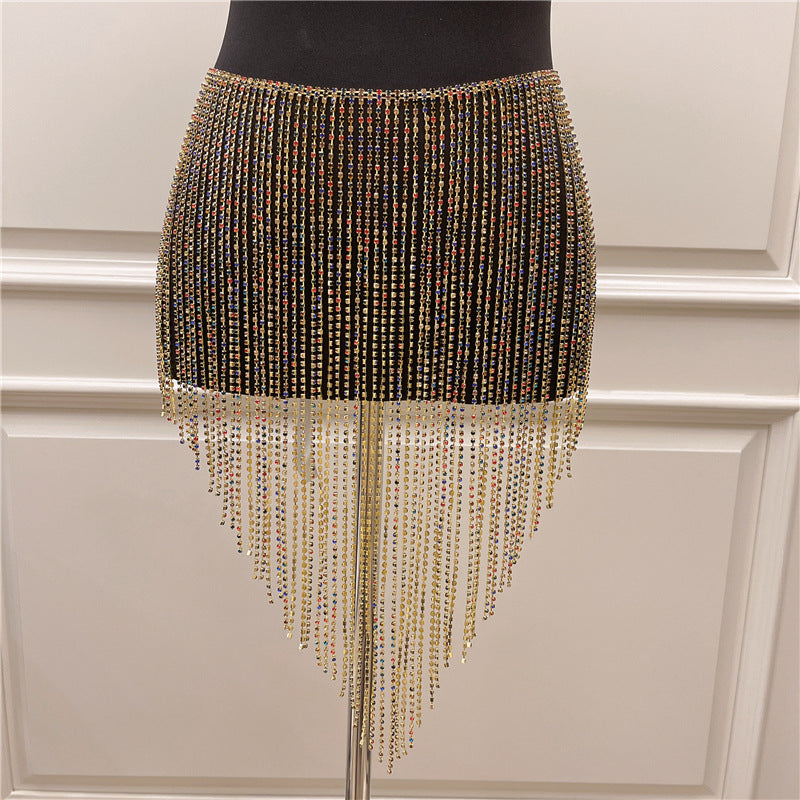 Rhinestone Skirt Long Fringe Waist Chain Long performer skirt / Cosplay / Costume