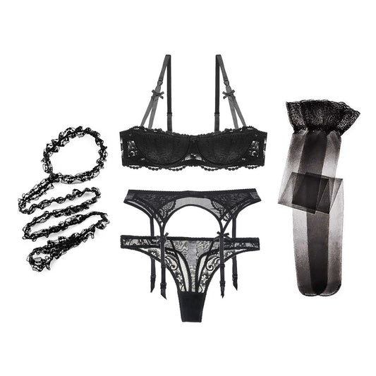 Sexy 5 Piece Lingerie Lace Garter Belt Erotic Lingerie Set