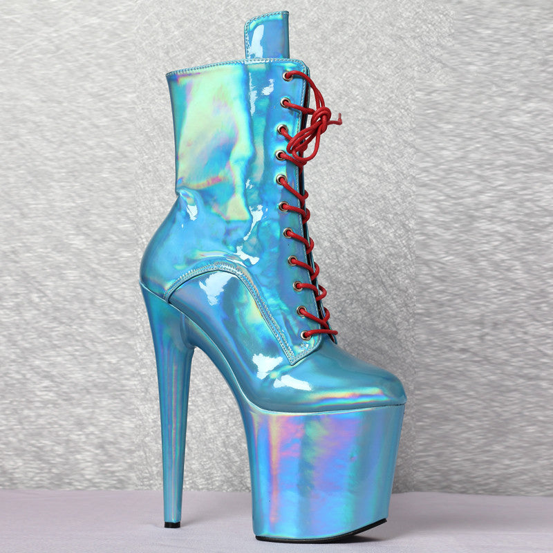 Hate Sky High Waterproof Platform Lace-up Ankle Booties Nightclub Pole Dance High-heeled Performance Shoes