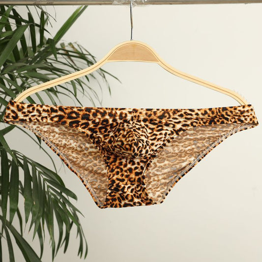 Men's Triangle Leopard Print Exciting Raised Low Waist Breathable Briefs