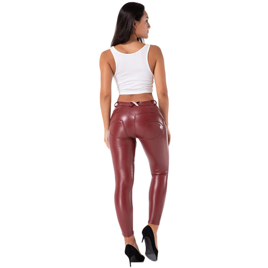 shascullfites melody Hip Push-Up Pants Four-Way Stretch Leggings burgundy vegan leather leggings booty shaping effect