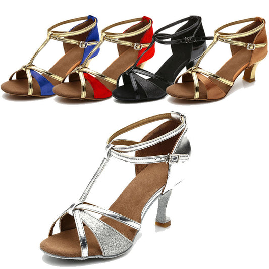 Latin Dance Shoes Ladies Soft-Soled Mid-High Heel Ballroom Dance Shoes