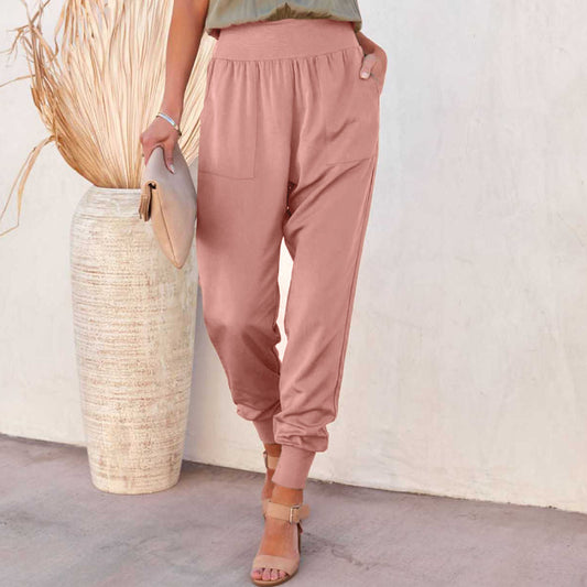 Women's High-waisted 9-point Trousers With Open Hem For Leisure