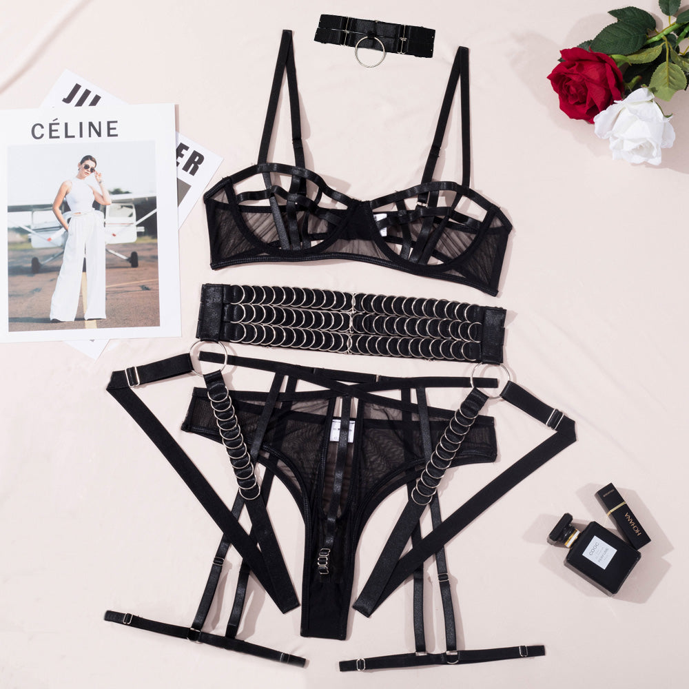 Cage Bra Set Domme Dame Outfit  Net Bra goth  Lingerie Set