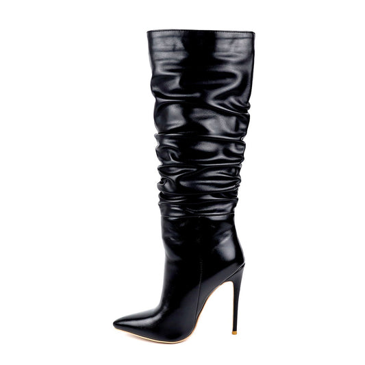 Pleated Pointed Toe Stiletto High Heel High-heeled Women's Boots